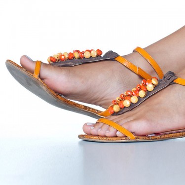 Jeweled Leather Flat Sandals